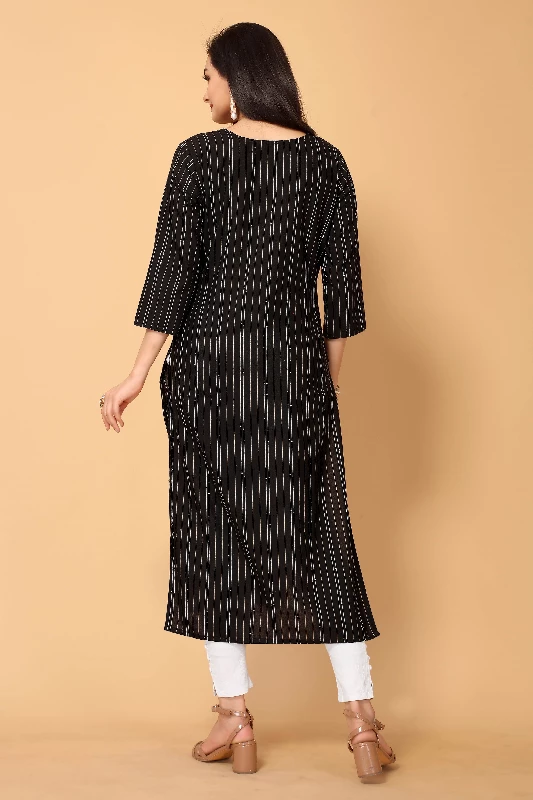 Traditional Function Wear Poly Cotton Readymade Kurti, Black-4.webp